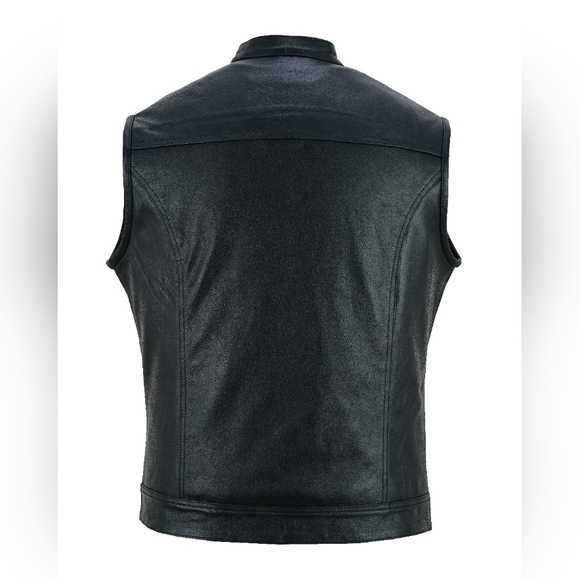 Men's Black Leather Vest - Picture 4 of 5